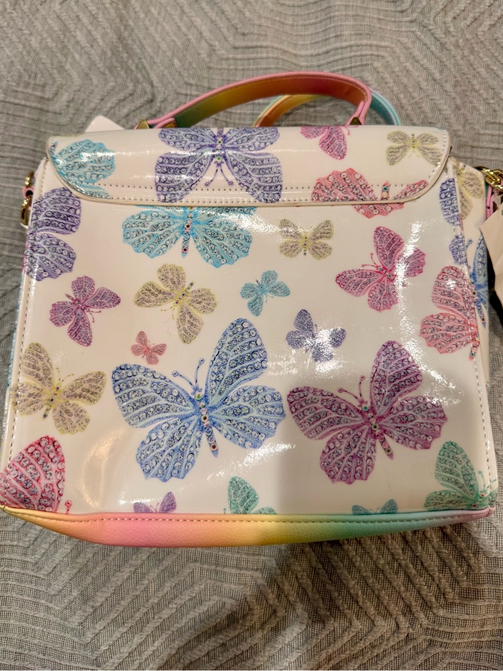 Betsey Johnson Luv Betsey Patent Crossbody Purse Handbag Rainbow Butterflies NEW - Picture 6 of 11